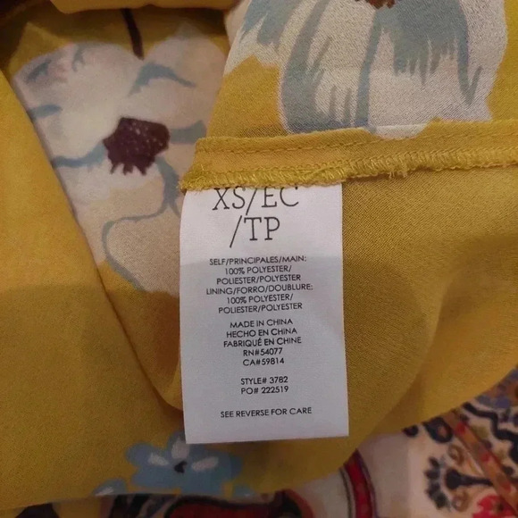 CAbi yellow floral blouse style 3782 Dazzle Peplum Style Lined Top size XS - Picture 7 of 7